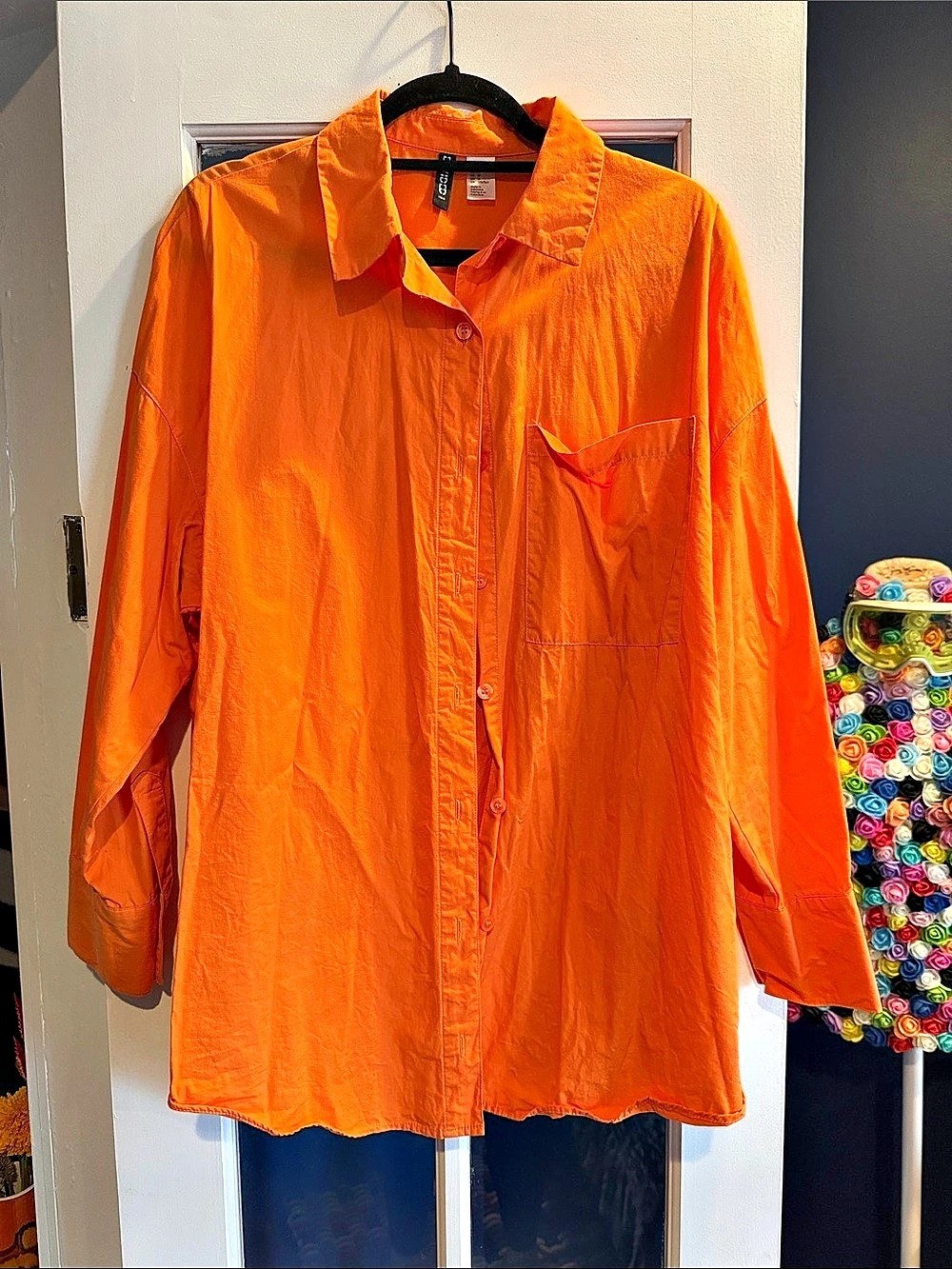 H&M Oversized Poplin Shirt Orange Button Down Shirt